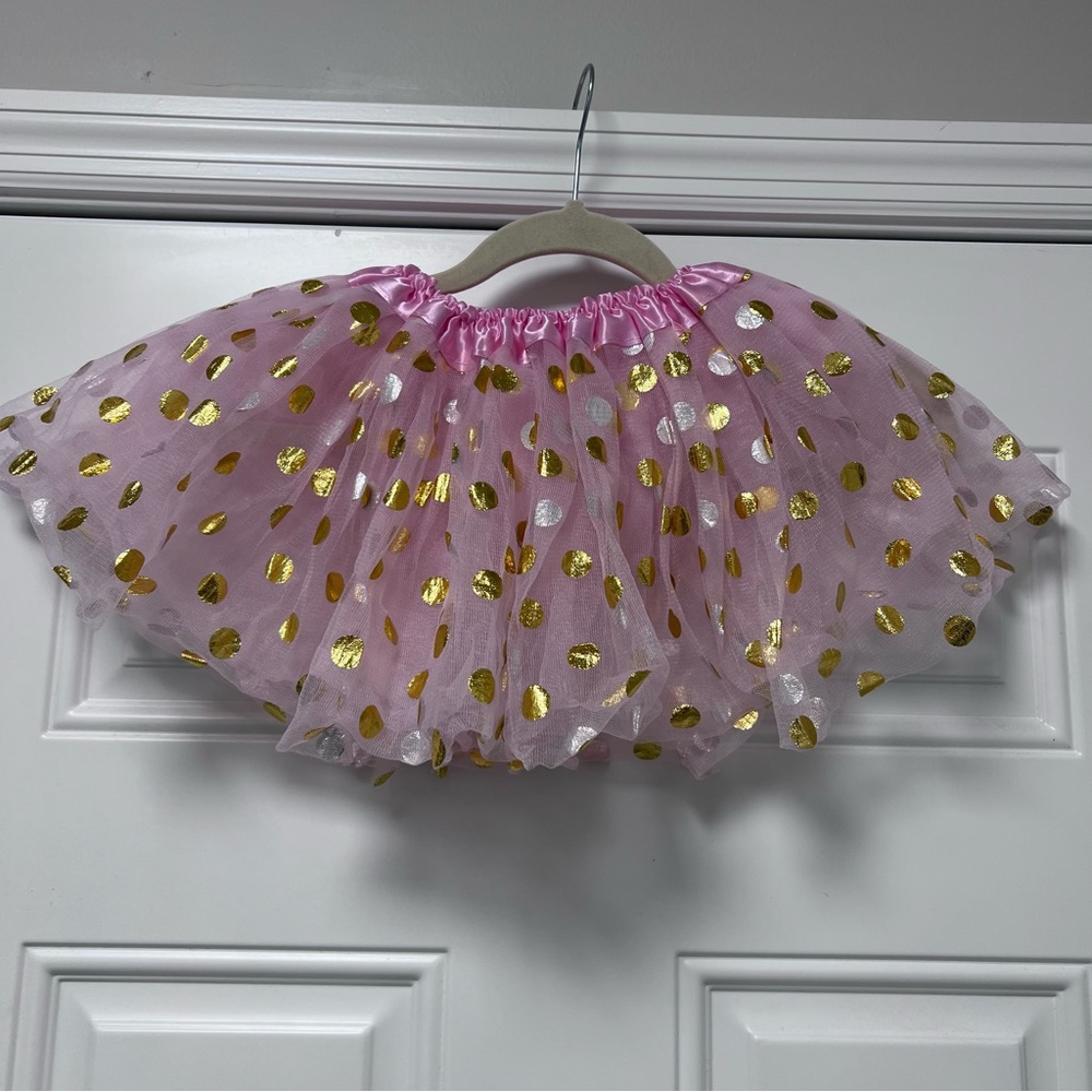 Source Unknown Pink and Gold Polka Dot Tutu Skirt